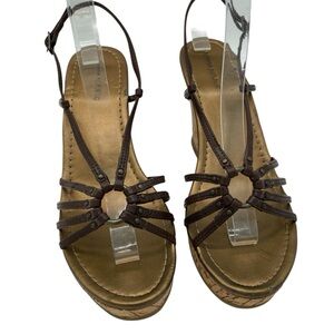 Banana Republic Faux Leather Harness Cork Wedge Sandals